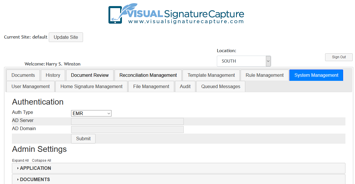 Screenshot of System Management Tab
